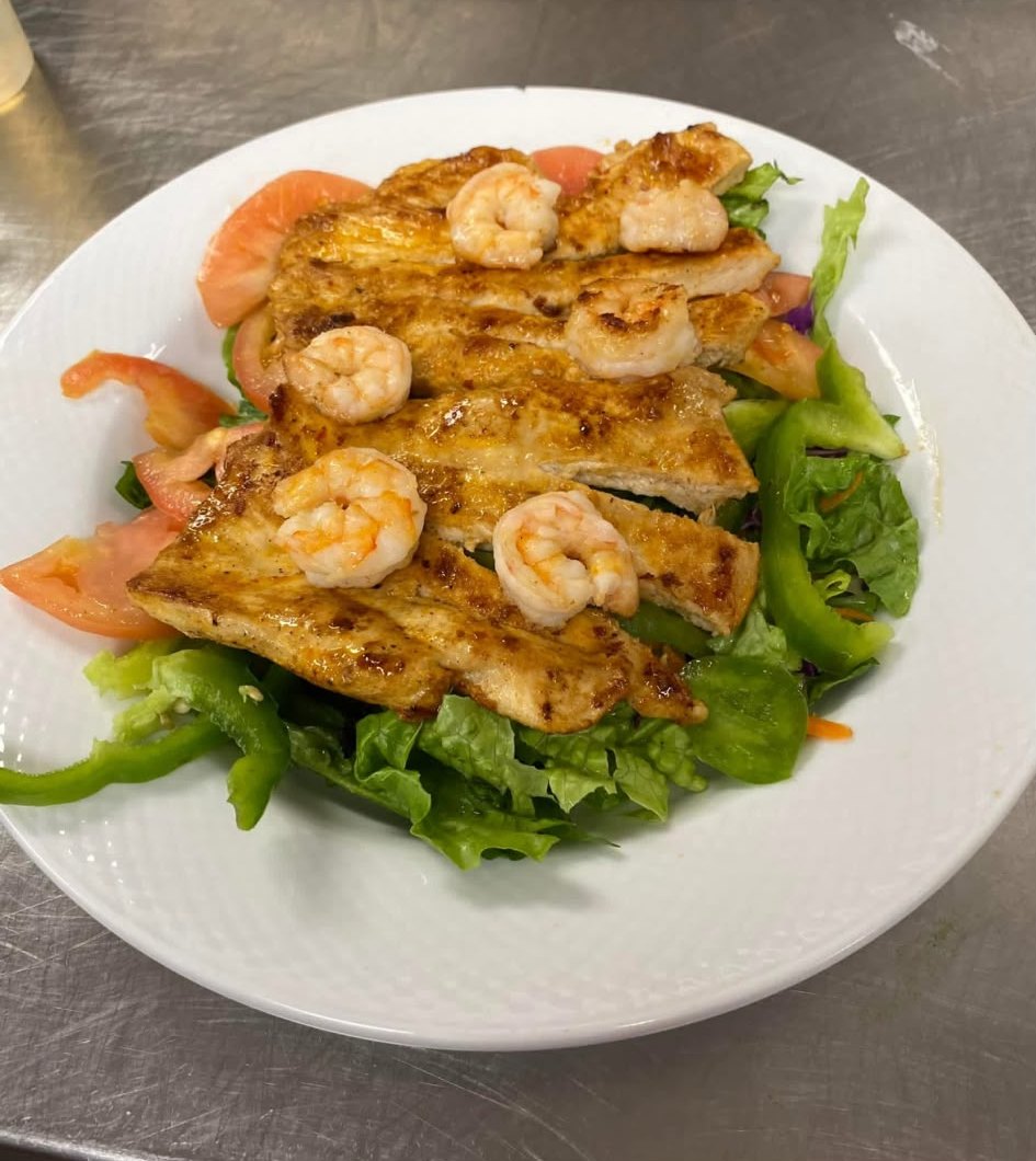 Grilled chicken and shrimp salad